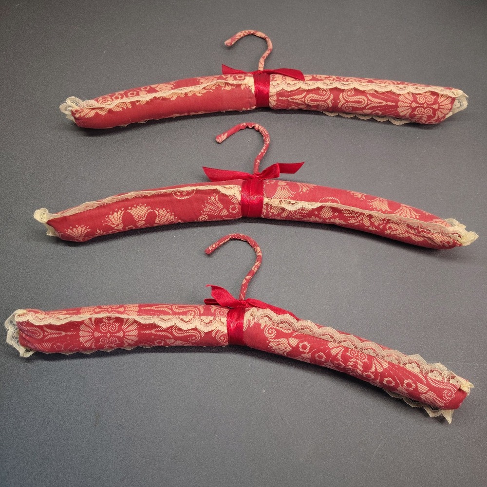 Vintage Padded Hangers Set of 3 Red Lace Vintage Style Closet Decor